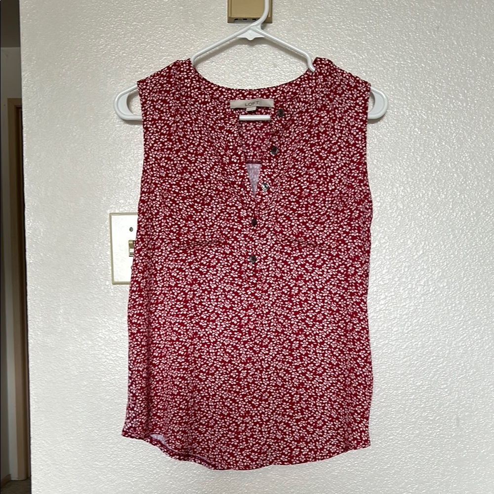 Floral Sleeveless Blouse - Red, White
